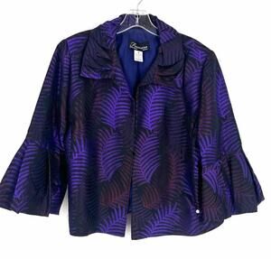 Frascara Size 16 Purple/Black Leaves Bubble Sleeve Designer Blazer
